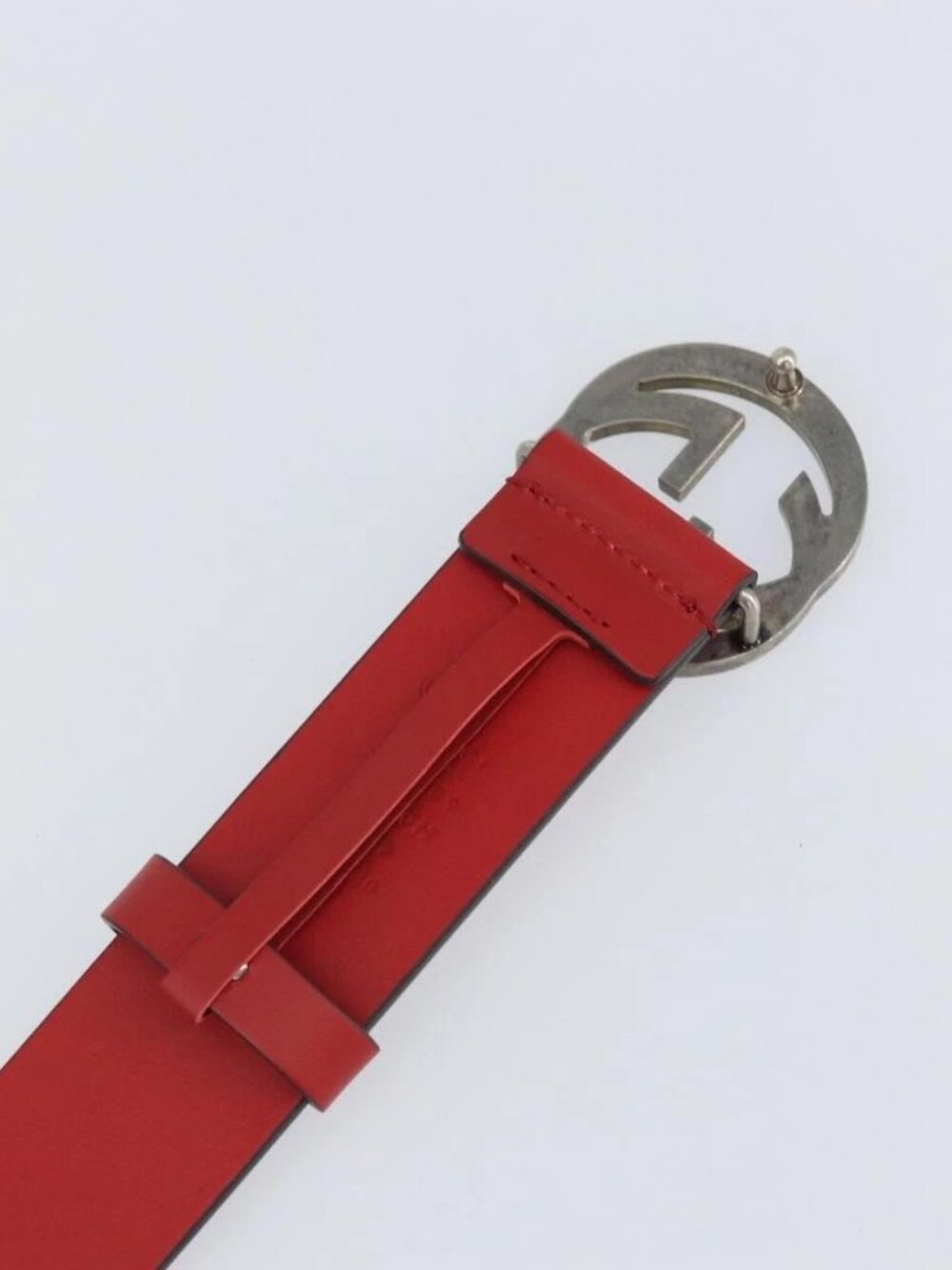 GUCCI Interlocking G Belt Leather 42.9" Red Silver - Picture 7 of 11